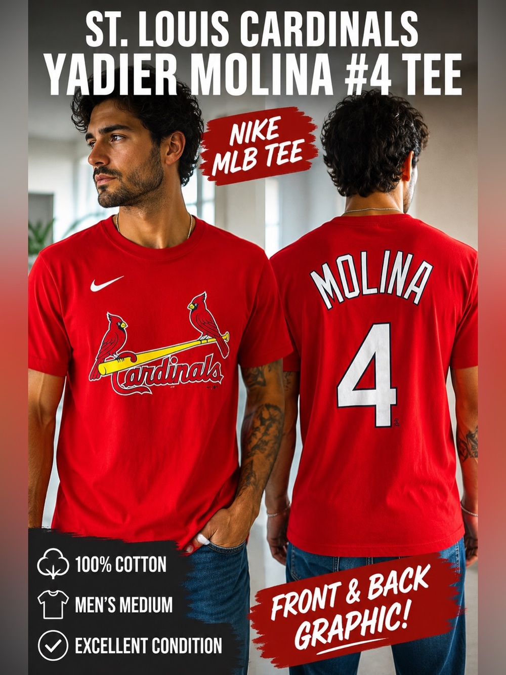 Nike St. Louis Cardinals Yadier Molina #4 Red MLB Graphic Tee Medium